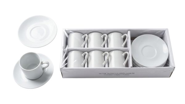 Juego de Tazas de Café con Platos en Cerámica Blanca (Set de 6 Piezas)-Photoroom Juego de Tazas de Café con Platos en Cerámica Blanca (Set de 6 Piezas)